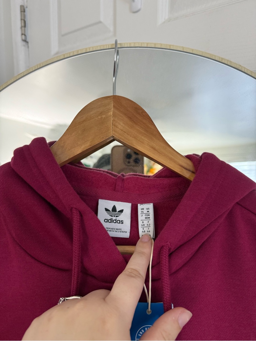 Adidas Maroon Pink Cropped Hoodie Sweatshirt NWT - Picture 5 of 6